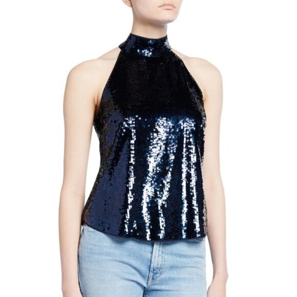Joie 'Lei Lei' Sleeveless Sequin Mock Neck Top, Midnight Blue - Picture 1 of 2